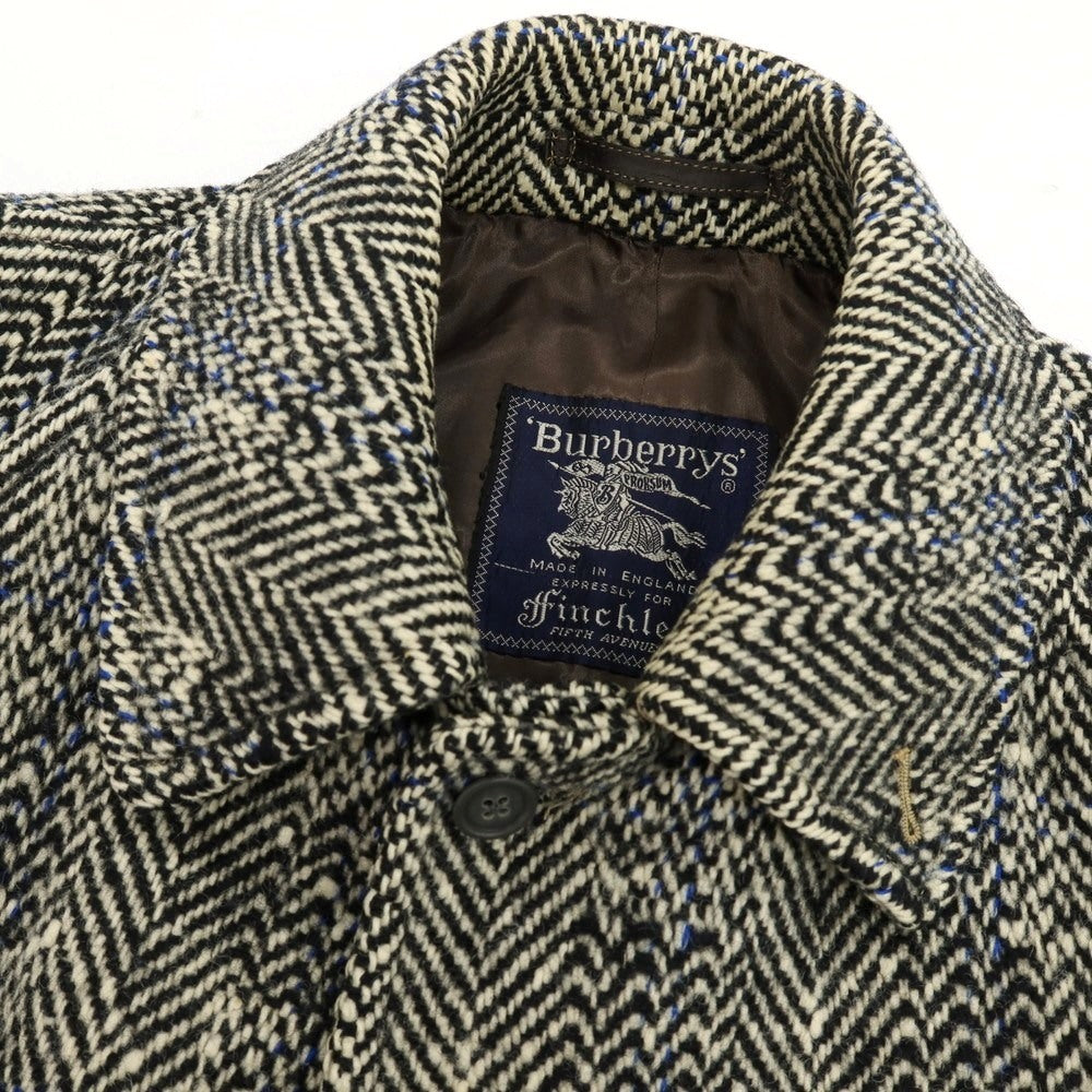 【中古】バーバリーズ Burberrys アイリッシュツイード ヘリンボーン ステンカラーコート ブラックxホワイト【 表記なし（S位） 】【 状態ランクC 】【 メンズ 】