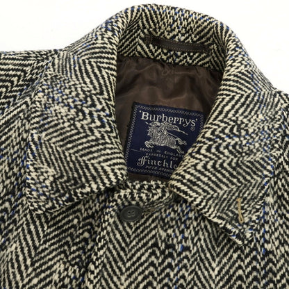 【中古】バーバリーズ Burberrys アイリッシュツイード ヘリンボーン ステンカラーコート ブラックxホワイト【 表記なし（S位） 】【 状態ランクC 】【 メンズ 】