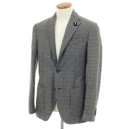 【中古】ラルディーニ LARDINI リネンウール チェック 3B カジュアルジャケット グレーxブラック【サイズ46】【 状態ランクC 】【 メンズ 】