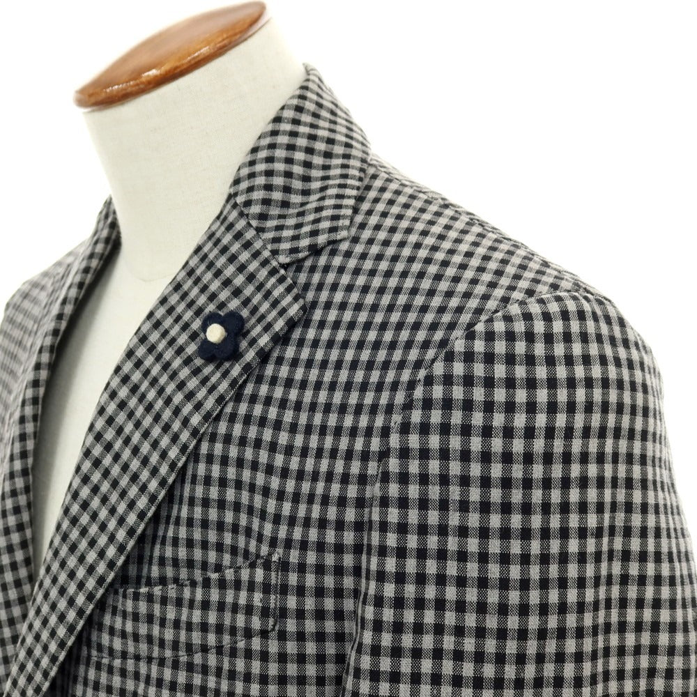 【中古】ラルディーニ LARDINI リネンウール チェック 3B カジュアルジャケット グレーxブラック【サイズ46】【 状態ランクC 】【 メンズ 】