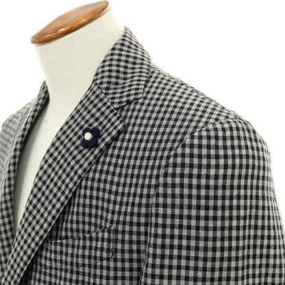 【中古】ラルディーニ LARDINI リネンウール チェック 3B カジュアルジャケット グレーxブラック【サイズ46】【 状態ランクC 】【 メンズ 】