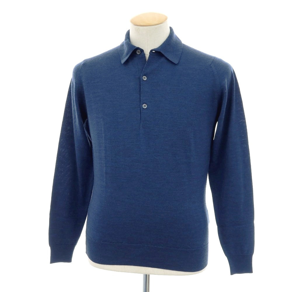 【中古】【未使用】ジョンスメドレー JOHN SMEDLEY ハイゲージ ウール 長袖 ポロニット ネイビー【 S 】【 状態ランクS 】【 メンズ 】