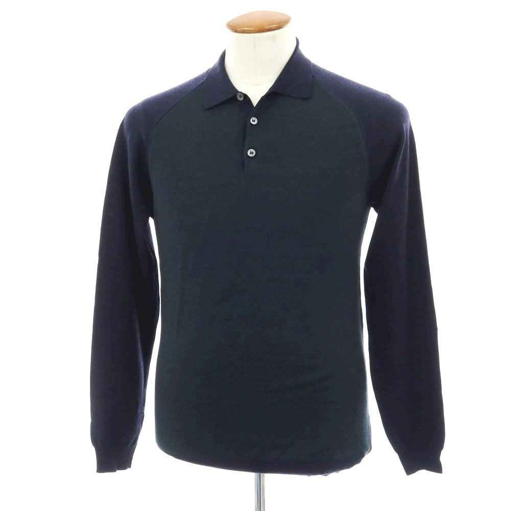 【中古】【未使用】ザノーネ ZANONE ハイゲージ フレックスウールナイロン 長袖 ポロニット グリーンxネイビー【 48 】【 状態ランクS 】【 メンズ 】