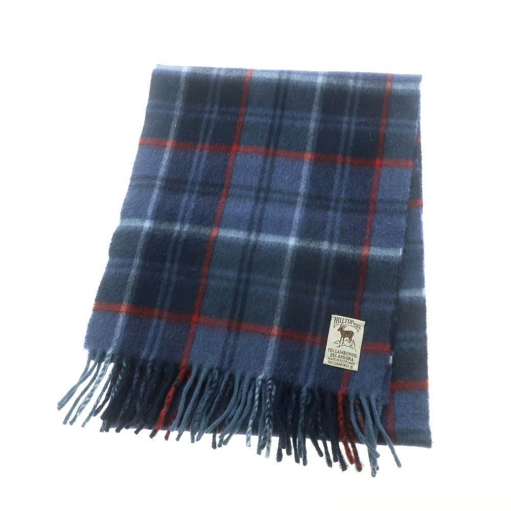 【中古】ヒルトップ HILLTOP ウールアンゴラ チェック マフラー ネイビー【 状態ランクA 】【 メンズ 】 [APD]