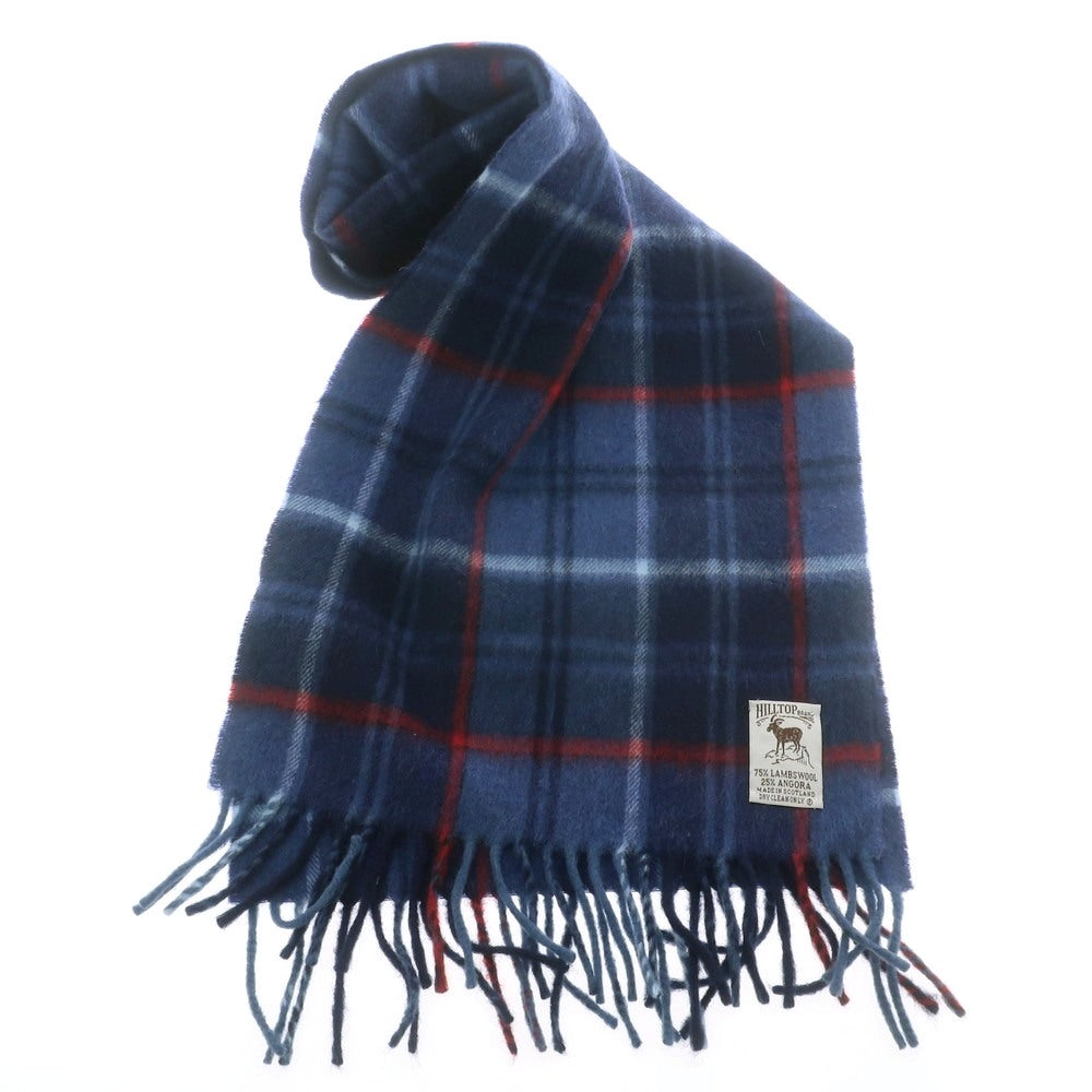 【中古】ヒルトップ HILLTOP ウールアンゴラ チェック マフラー ネイビー【 状態ランクA 】【 メンズ 】