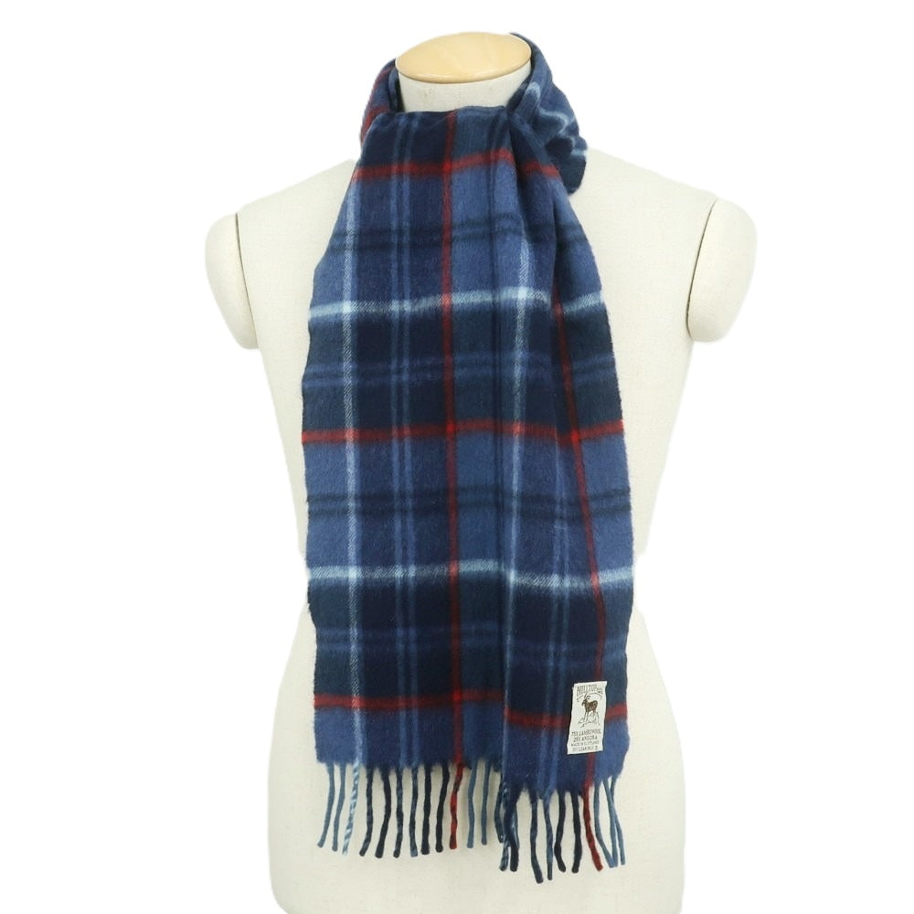 【中古】ヒルトップ HILLTOP ウールアンゴラ チェック マフラー ネイビー【 状態ランクA 】【 メンズ 】