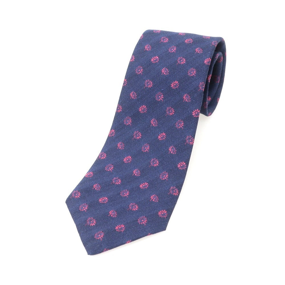 【中古】【未使用】エリコフォルミコラ ERRICO FORMICOLA リネンシルク 花小紋柄ネクタイ ネイビーxピンク【 状態ランクS 】【 メンズ 】