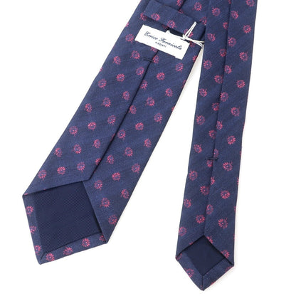 【中古】【未使用】エリコフォルミコラ ERRICO FORMICOLA リネンシルク 花小紋柄ネクタイ ネイビーxピンク【 状態ランクS 】【 メンズ 】