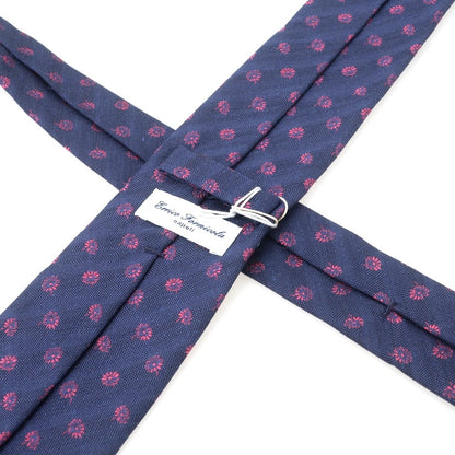 【中古】【未使用】エリコフォルミコラ ERRICO FORMICOLA リネンシルク 花小紋柄ネクタイ ネイビーxピンク【 状態ランクS 】【 メンズ 】