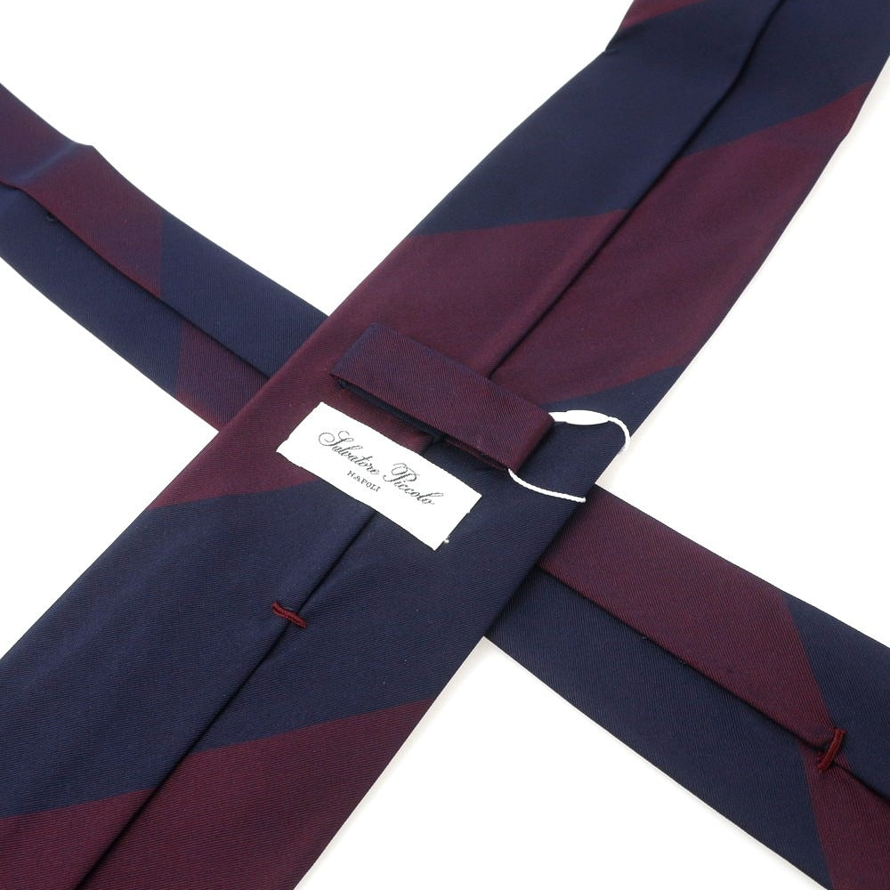 【中古】【未使用】サルヴァトーレピッコロ Salvatore Piccolo シルク ストライプ柄ネクタイ ネイビーxボルドー【 状態ランクS 】【 メンズ 】