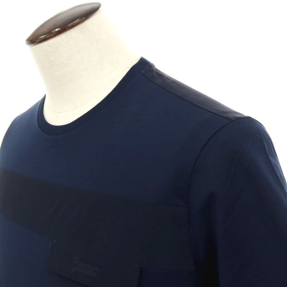 【新品】ヘルノ Herno コットンポリウレタン クルーネック 半袖ポケットTシャツ ネイビー【サイズ52】【 状態ランクN 】【 メンズ 】