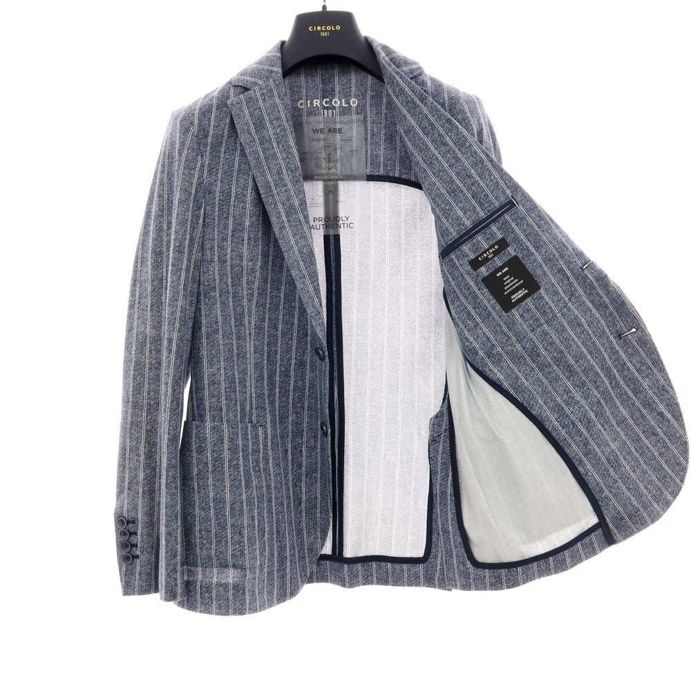 【新品】チルコロ1901 CIRCOLO 1901 コットン ジャージー ストライプ プリント 2B カジュアルジャケット ネイビー【サイズ48】【 状態ランクN 】【 メンズ 】