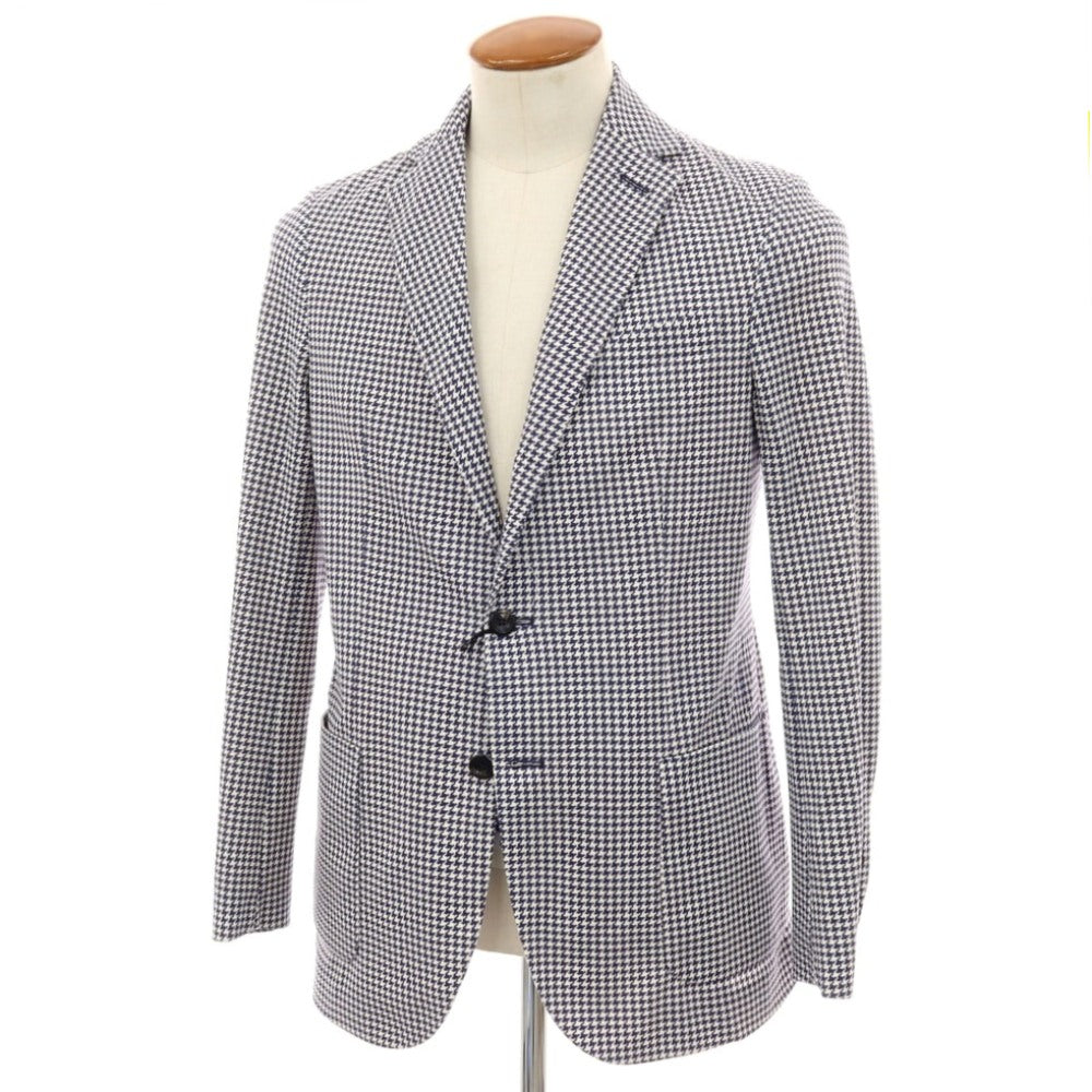 【新品】チルコロ1901 CIRCOLO 1901 コットン ジャージー ハウンドトゥース プリント 2B カジュアルジャケット ネイビーxホワイト【サイズ46】【 状態ランクN 】【 メンズ 】