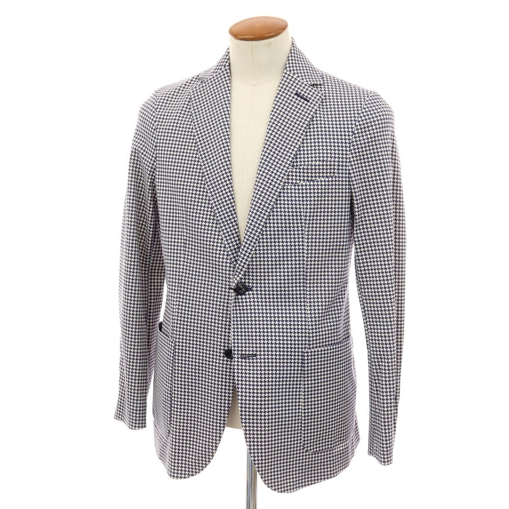 【新品アウトレット】チルコロ1901 CIRCOLO 1901 コットン ジャージー ハウンドトゥース プリント 2B カジュアルジャケット ネイビーxホワイト【サイズ48】【 状態ランクN- 】【 メンズ 】