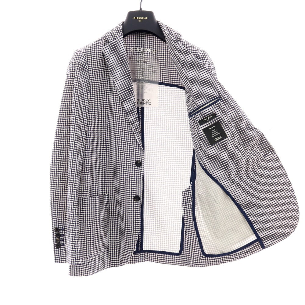 【新品アウトレット】チルコロ1901 CIRCOLO 1901 コットン ジャージー ハウンドトゥース プリント 2B カジュアルジャケット ネイビーxホワイト【サイズ48】【 状態ランクN- 】【 メンズ 】