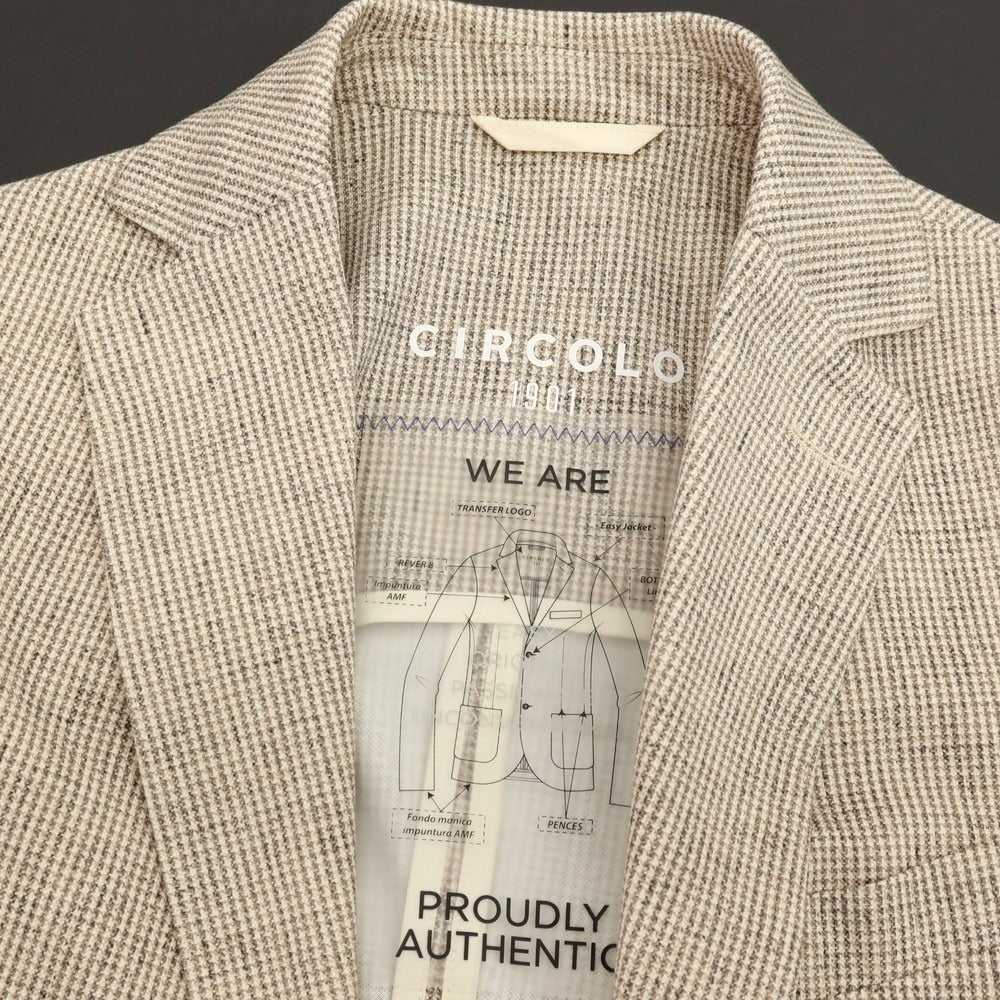 【新品アウトレット】チルコロ1901 CIRCOLO 1901 コットン ジャージー ハウンドトゥース プリント 2B カジュアルジャケット ベージュxホワイト【サイズ50】【 状態ランクN- 】【 メンズ 】