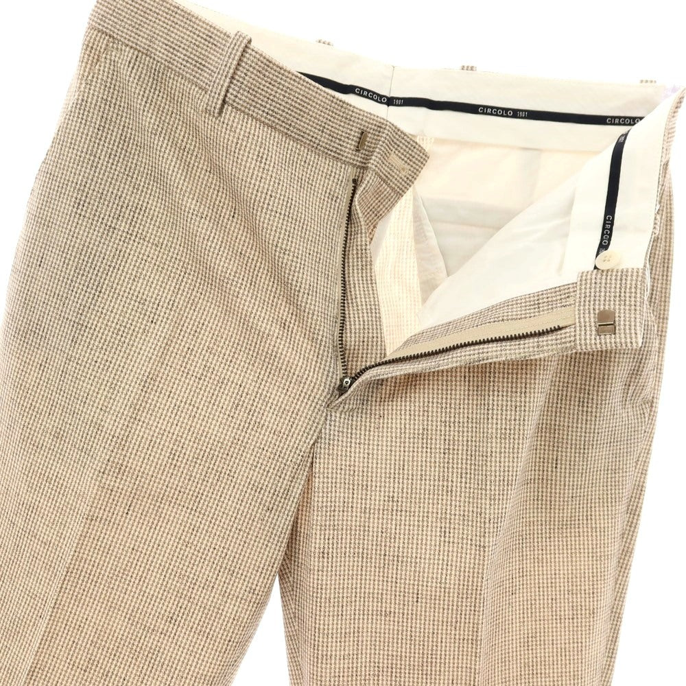 【新品】チルコロ1901 CIRCOLO 1901 コットン ジャージー ハウンドトゥース プリント カジュアルスラックスパンツ ベージュxホワイト【サイズ46】【 状態ランクN 】【 メンズ 】