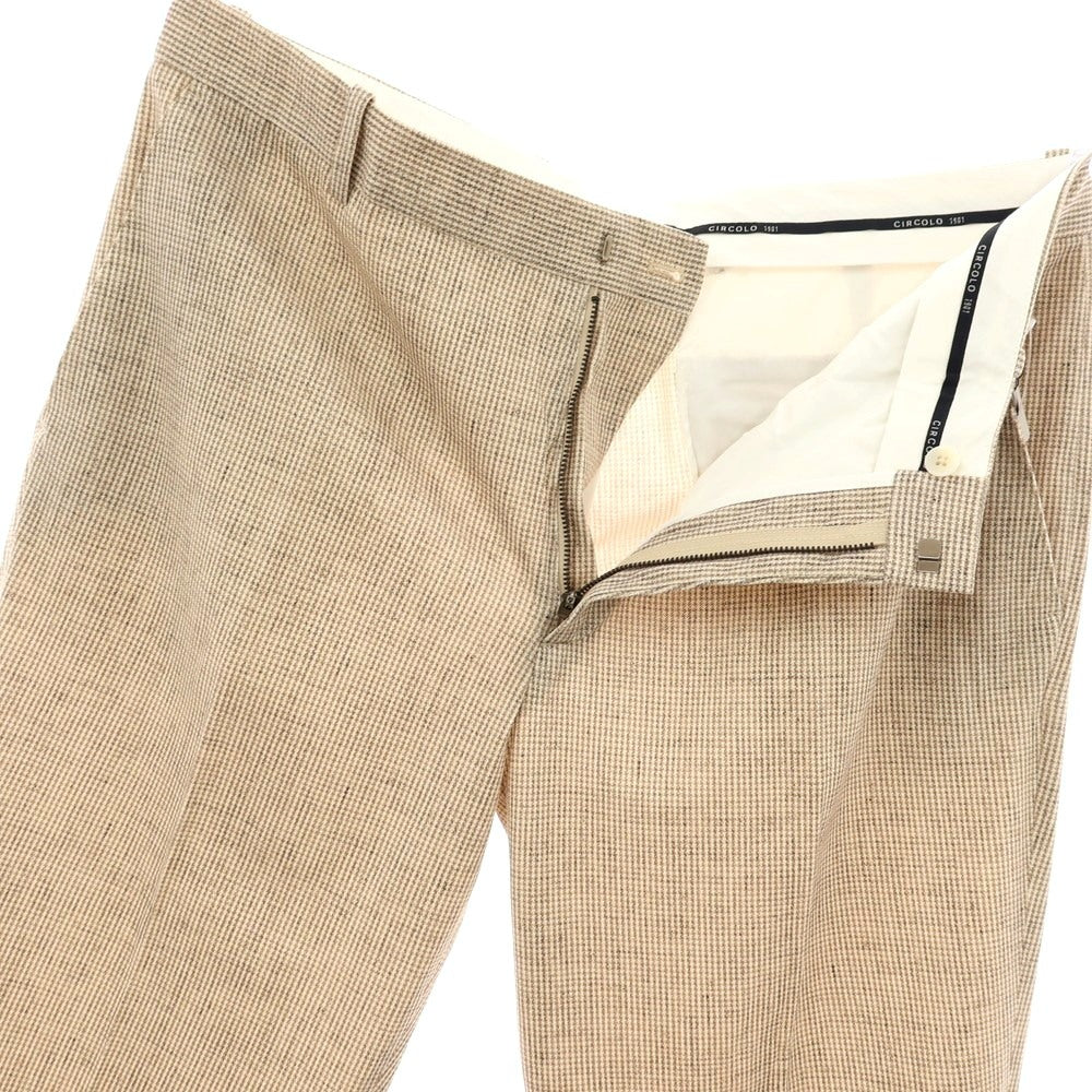 【新品】チルコロ1901 CIRCOLO 1901 コットン ジャージー ハウンドトゥース プリント カジュアルスラックスパンツ ベージュxホワイト【サイズ56】【 状態ランクN 】【 メンズ 】