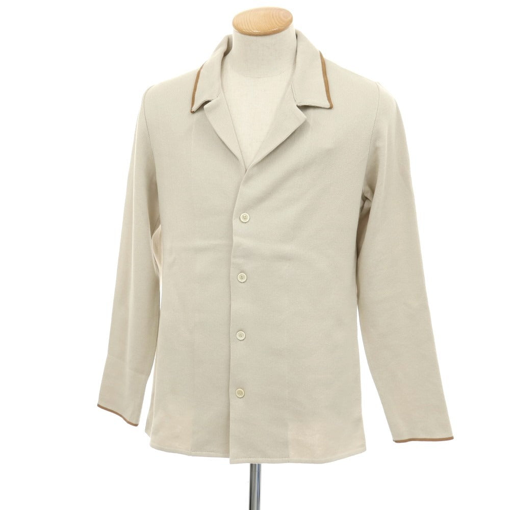 【新品】ラルディーニ LARDINI コットン オープンカラー カーディガン サンドベージュxブラウン【サイズS】【 状態ランクN 】【 メンズ 】