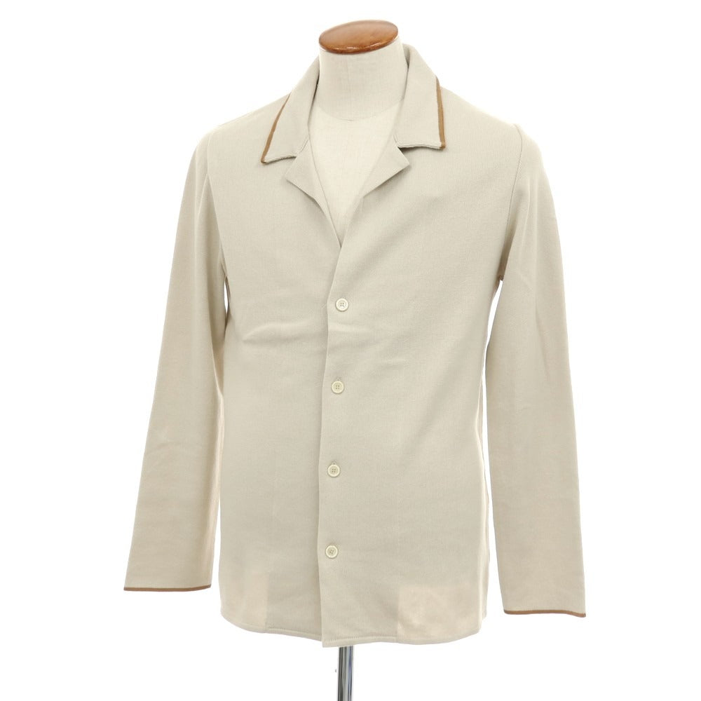 【新品】ラルディーニ LARDINI コットン オープンカラー カーディガン サンドベージュxブラウン【サイズM】【 状態ランクN 】【 メンズ 】[DPD]