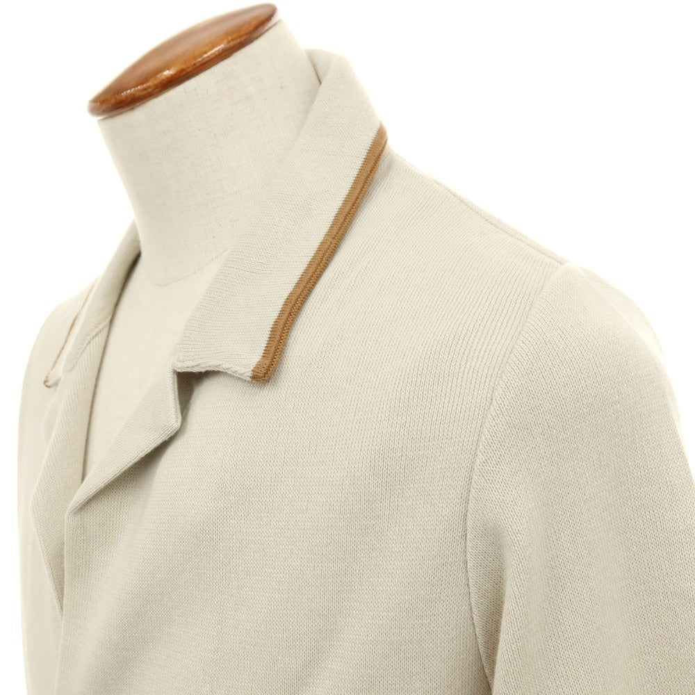【新品】ラルディーニ LARDINI コットン オープンカラー カーディガン サンドベージュxブラウン【サイズM】【 状態ランクN 】【 メンズ 】[DPD]