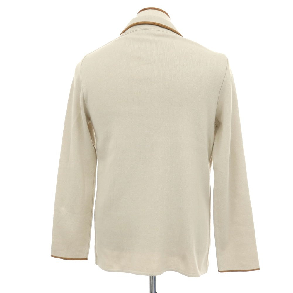 【新品】ラルディーニ LARDINI コットン オープンカラー カーディガン サンドベージュxブラウン【サイズM】【 状態ランクN 】【 メンズ 】[DPD]