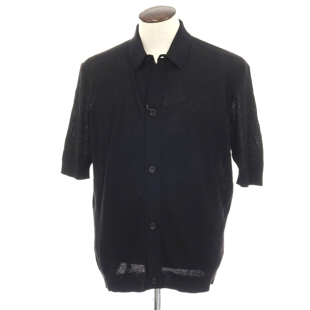 【新品】ラルディーニ LARDINI コットン 襟付き 半袖 カーディガン ブラック【サイズXXXL】【 状態ランクN 】【 メンズ 】[DPD]