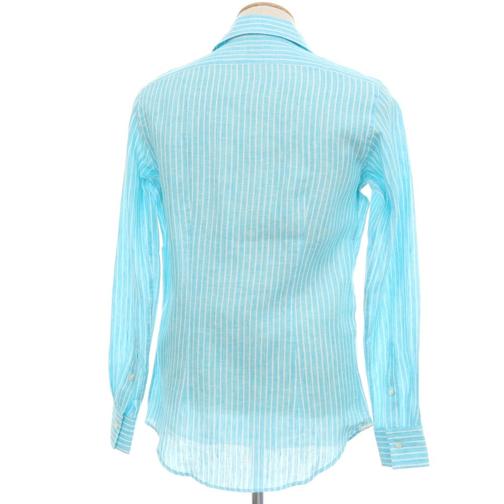 【新品】バグッタ Bagutta リネン ストライプ イタリアンカラー カジュアルシャツ ライトブルーxホワイト【サイズ38】【 状態ランクN 】【 メンズ 】