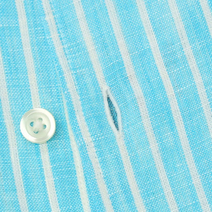 【新品】バグッタ Bagutta リネン ストライプ イタリアンカラー カジュアルシャツ ライトブルーxホワイト【サイズ38】【 状態ランクN 】【 メンズ 】