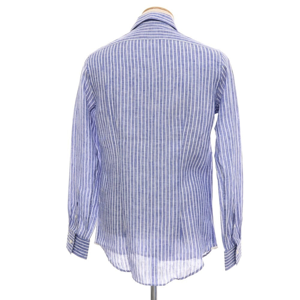 【新品】バグッタ Bagutta リネン ストライプ イタリアンカラー カジュアルシャツ ネイビーブルーxホワイト【サイズ38】【 状態ランクN 】【 メンズ 】