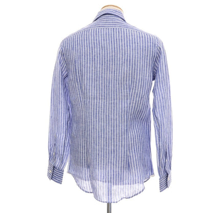 【新品】バグッタ Bagutta リネン ストライプ イタリアンカラー カジュアルシャツ ネイビーブルーxホワイト【サイズ38】【 状態ランクN 】【 メンズ 】