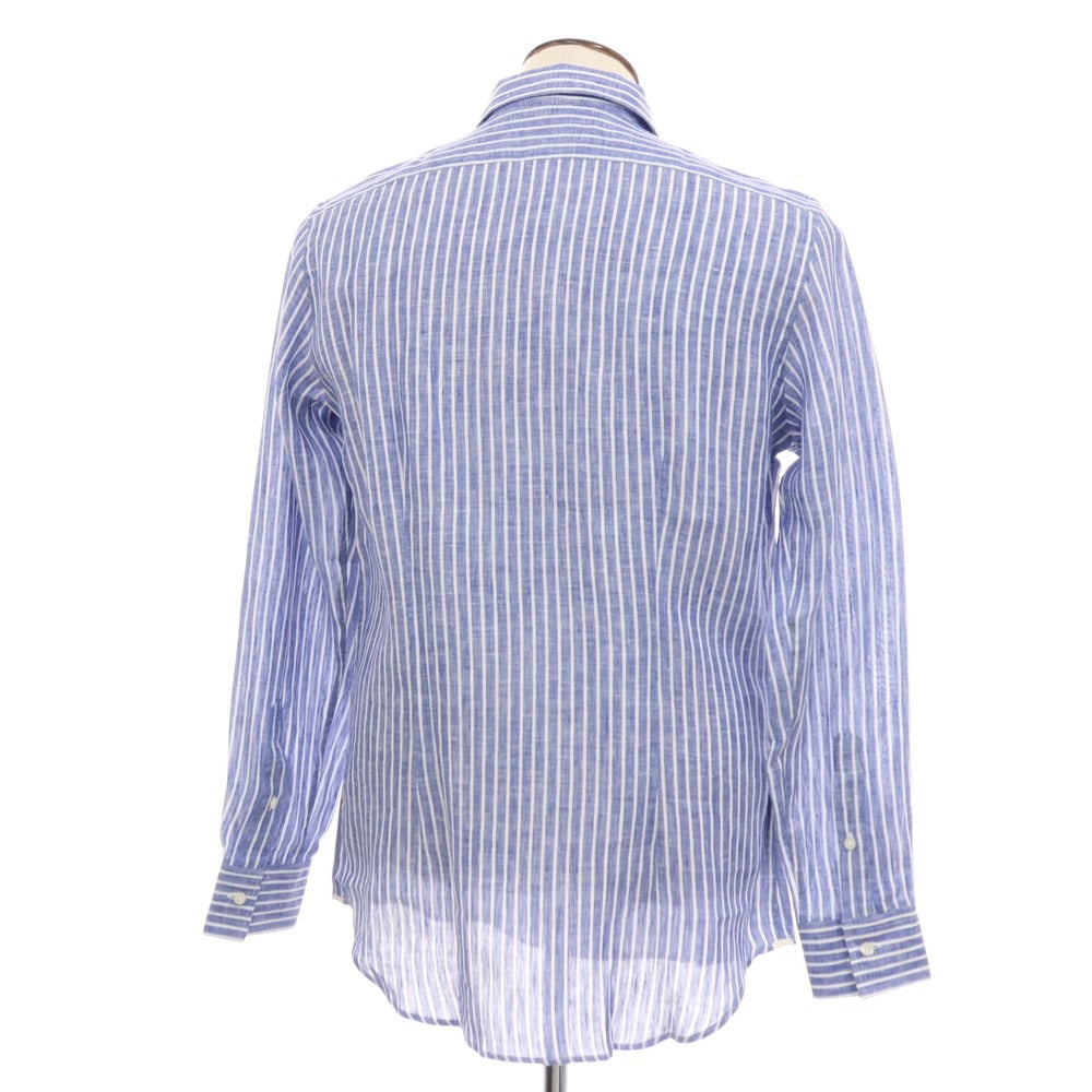 【新品】バグッタ Bagutta リネン ストライプ イタリアンカラー カジュアルシャツ ネイビーブルーxホワイト【サイズ41】【 状態ランクN 】【 メンズ 】