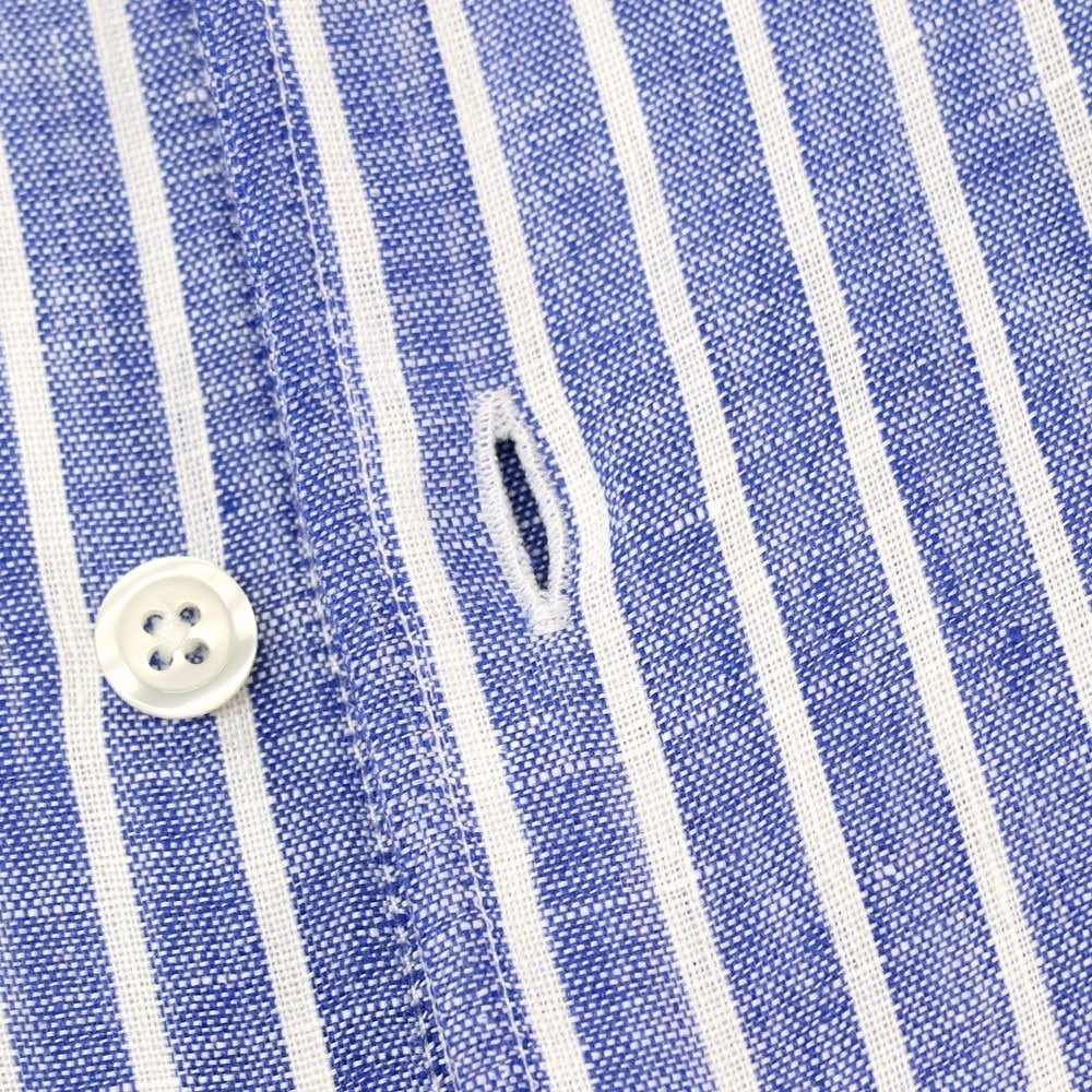 【新品】バグッタ Bagutta リネン ストライプ イタリアンカラー カジュアルシャツ ネイビーブルーxホワイト【サイズ41】【 状態ランクN 】【 メンズ 】