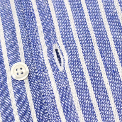 【新品】バグッタ Bagutta リネン ストライプ イタリアンカラー カジュアルシャツ ネイビーブルーxホワイト【サイズ41】【 状態ランクN 】【 メンズ 】