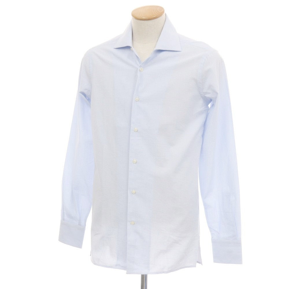 【新品アウトレット】バグッタ Bagutta MIKE サッカー調コットン ストライプ オープンカラー カジュアルシャツ ブルーxホワイト【サイズ38】【 状態ランクN- 】【 メンズ 】