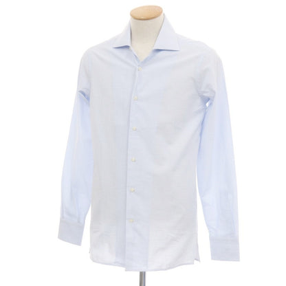 【新品アウトレット】バグッタ Bagutta MIKE サッカー調コットン ストライプ オープンカラー カジュアルシャツ ブルーxホワイト【サイズ38】【 状態ランクN- 】【 メンズ 】