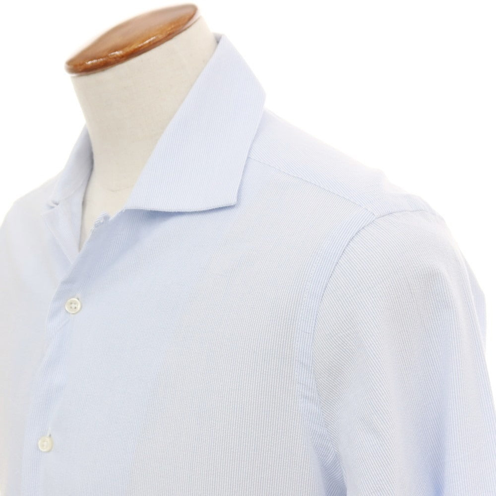 【新品アウトレット】バグッタ Bagutta MIKE サッカー調コットン ストライプ オープンカラー カジュアルシャツ ブルーxホワイト【サイズ39】【 状態ランクN- 】【 メンズ 】