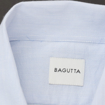 【新品アウトレット】バグッタ Bagutta MIKE サッカー調コットン ストライプ オープンカラー カジュアルシャツ ブルーxホワイト【サイズ39】【 状態ランクN- 】【 メンズ 】