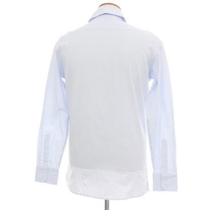 【新品アウトレット】バグッタ Bagutta MIKE サッカー調コットン ストライプ オープンカラー カジュアルシャツ ブルーxホワイト【サイズ40】【 状態ランクN- 】【 メンズ 】