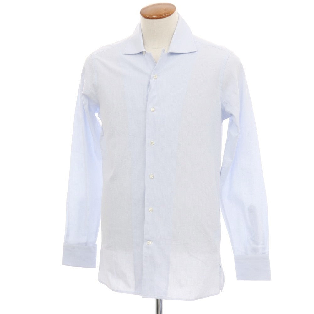 【新品アウトレット】バグッタ Bagutta MIKE サッカー調コットン ストライプ オープンカラー カジュアルシャツ ブルーxホワイト【サイズ40】【 状態ランクN- 】【 メンズ 】