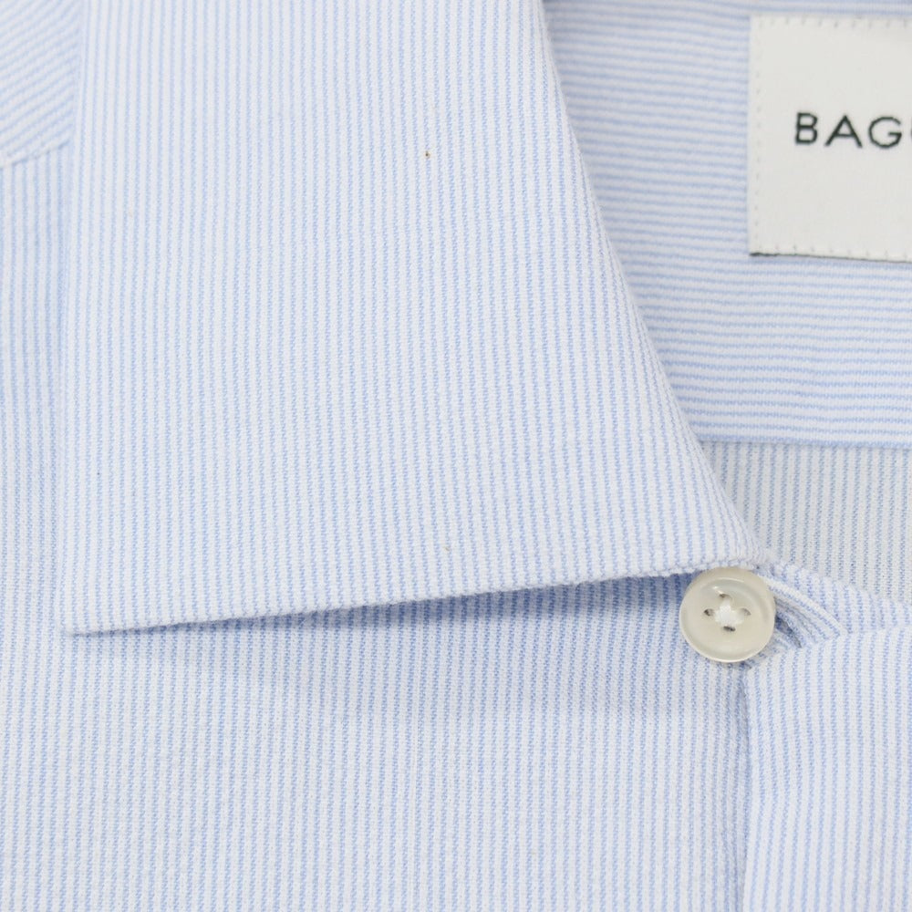 【新品アウトレット】バグッタ Bagutta MIKE サッカー調コットン ストライプ オープンカラー カジュアルシャツ ブルーxホワイト【サイズ40】【 状態ランクN- 】【 メンズ 】
