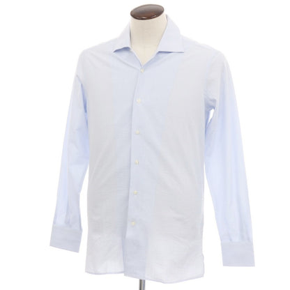 【新品アウトレット】バグッタ Bagutta MIKE サッカー調コットン ストライプ オープンカラー カジュアルシャツ ブルーxホワイト【サイズ41】【 状態ランクN- 】【 メンズ 】