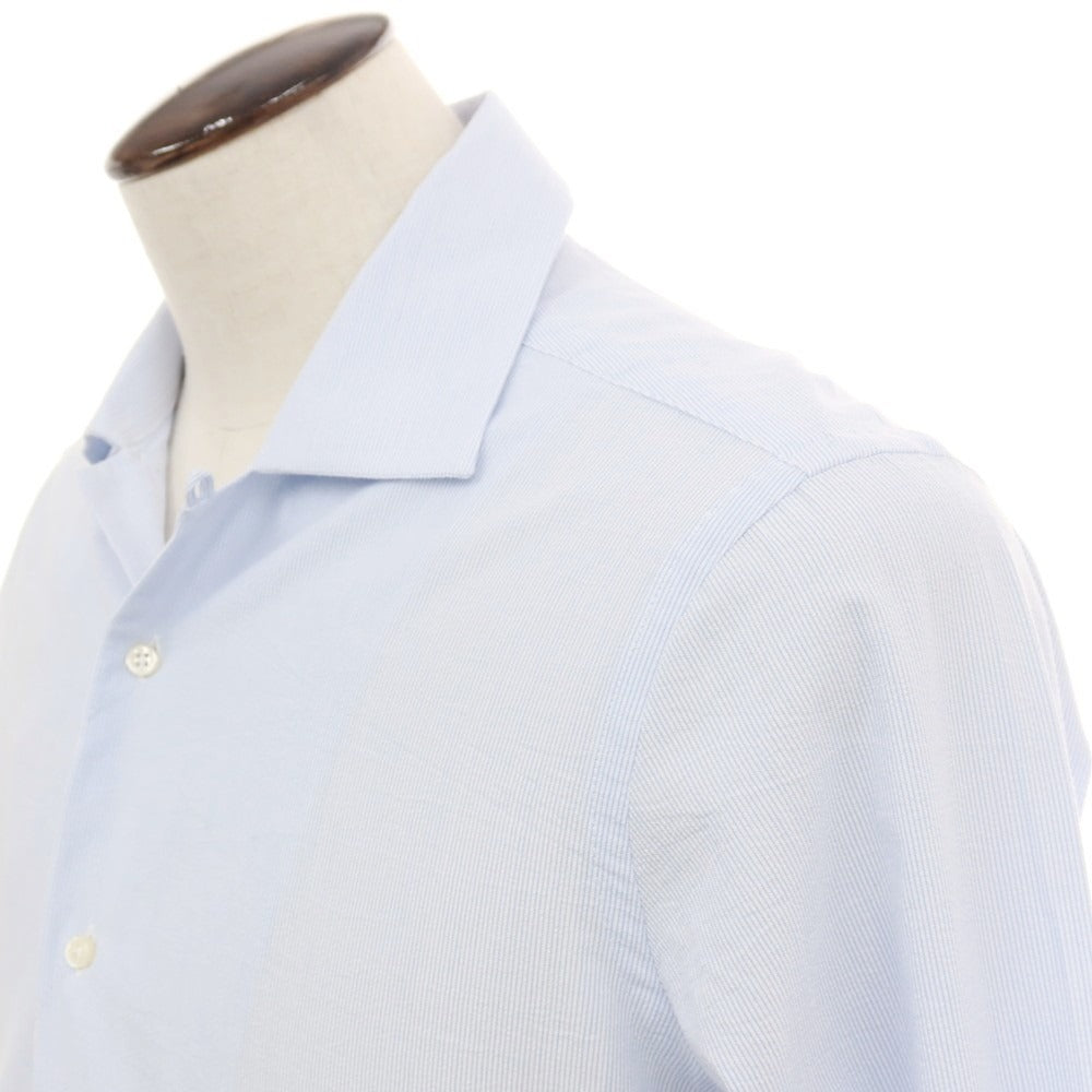 【新品アウトレット】バグッタ Bagutta MIKE サッカー調コットン ストライプ オープンカラー カジュアルシャツ ブルーxホワイト【サイズ41】【 状態ランクN- 】【 メンズ 】