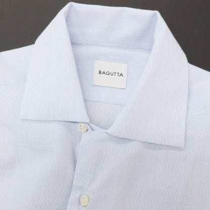 【新品アウトレット】バグッタ Bagutta MIKE サッカー調コットン ストライプ オープンカラー カジュアルシャツ ブルーxホワイト【サイズ41】【 状態ランクN- 】【 メンズ 】
