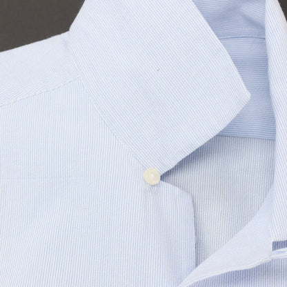 【新品アウトレット】バグッタ Bagutta MIKE サッカー調コットン ストライプ オープンカラー カジュアルシャツ ブルーxホワイト【サイズ41】【 状態ランクN- 】【 メンズ 】