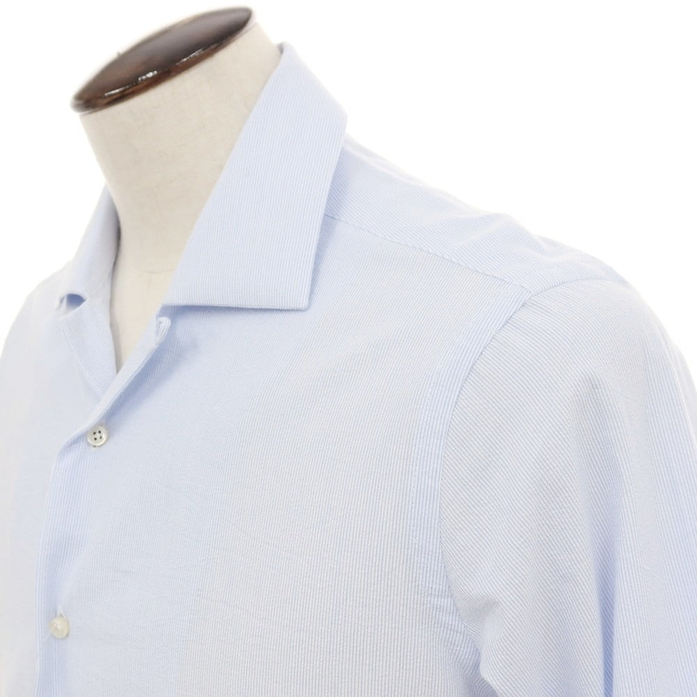 【新品アウトレット】バグッタ Bagutta MIKE サッカー調コットン ストライプ オープンカラー カジュアルシャツ ブルーxホワイト【サイズ41】【 状態ランクN- 】【 メンズ 】