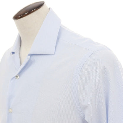 【新品アウトレット】バグッタ Bagutta MIKE サッカー調コットン ストライプ オープンカラー カジュアルシャツ ブルーxホワイト【サイズ41】【 状態ランクN- 】【 メンズ 】