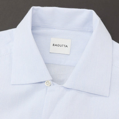 【新品アウトレット】バグッタ Bagutta MIKE サッカー調コットン ストライプ オープンカラー カジュアルシャツ ブルーxホワイト【サイズ41】【 状態ランクN- 】【 メンズ 】