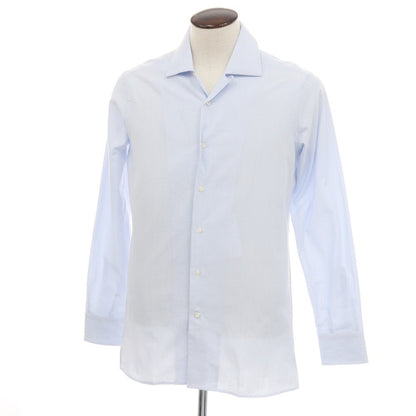 【新品アウトレット】バグッタ Bagutta MIKE サッカー調コットン ストライプ オープンカラー カジュアルシャツ ブルーxホワイト【サイズ42】【 状態ランクN- 】【 メンズ 】