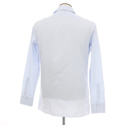 【新品アウトレット】バグッタ Bagutta MIKE サッカー調コットン ストライプ オープンカラー カジュアルシャツ ブルーxホワイト【サイズ42】【 状態ランクN- 】【 メンズ 】